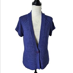 🌼 August silk blue one button fly away sweater open knit size small
